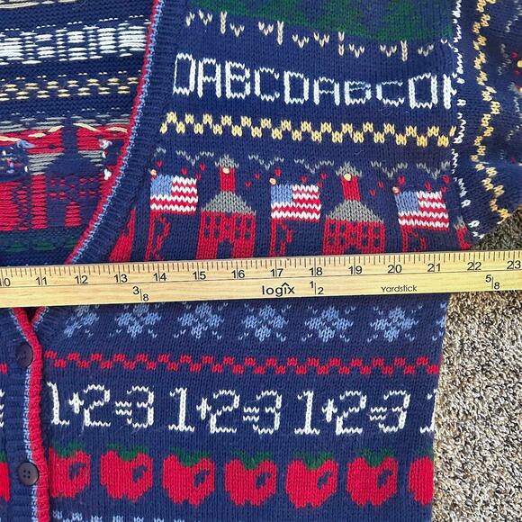 Vintage Americana Cardigan Teacher Patriotic Granny Eclectic Cottagecore LARGE - Picture 9 of 11